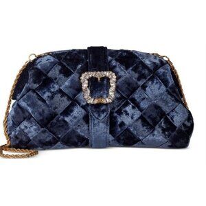 SAM EDELMAN Brit Frame velvet crystal buckle clutch evening bag -Jewel blue navy